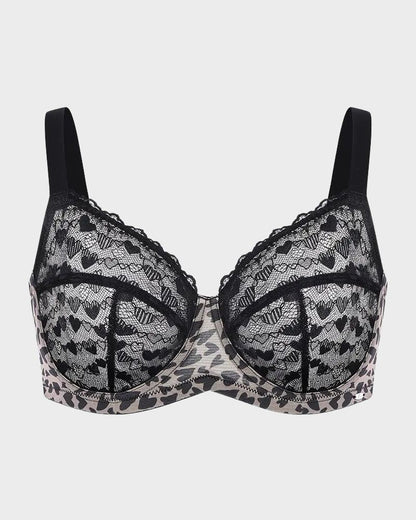Leopard Heart Lace Plus Size Minimizer Bra