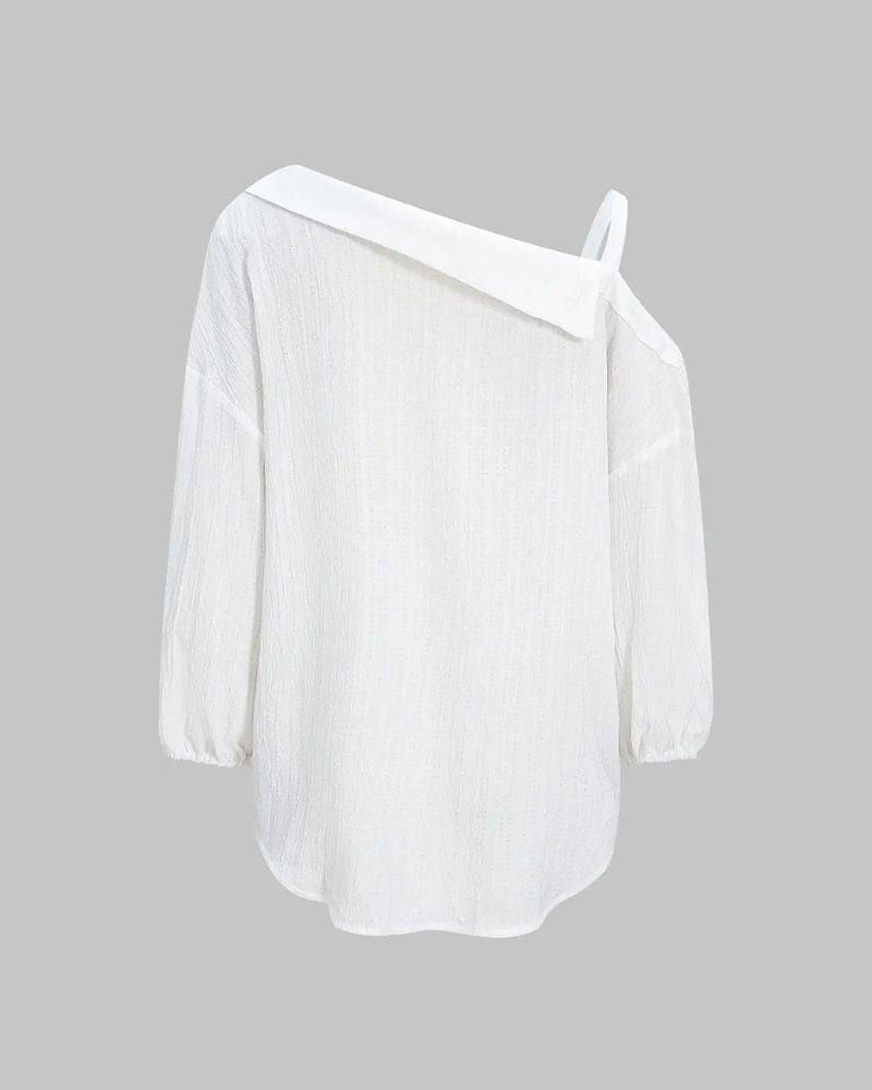 Asymmetric Cold-Shoulder Button-Down Blouse