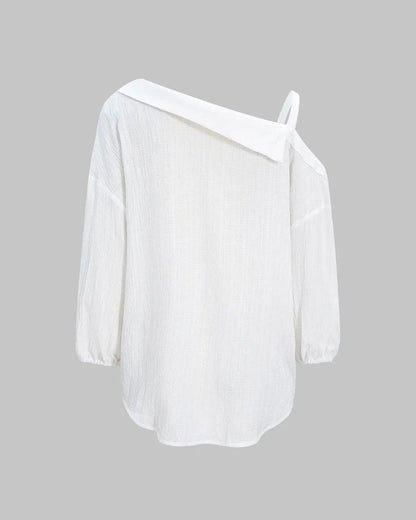 Asymmetric Cold-Shoulder Button-Down Blouse