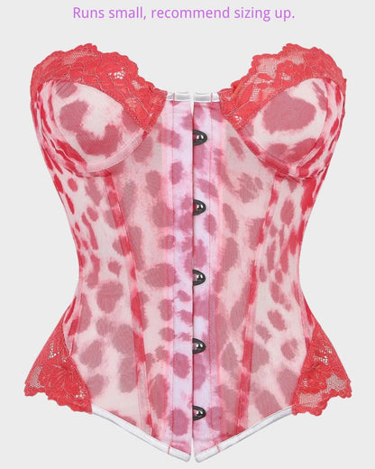 Y2K Leopard Lace Boned Corset Top