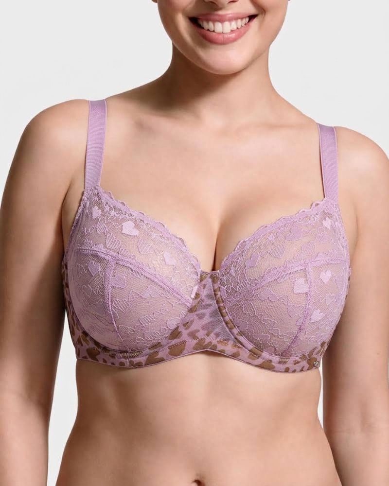 Leopard Heart Lace Plus Size Minimizer Bra