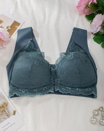 Shapecurve Women's Contrast Lace Hook & Eye Front PushUp Bra