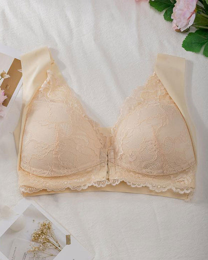 Shapecurve Women's Contrast Lace Hook & Eye Front PushUp Bra