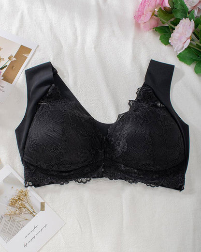 Shapecurve Women's Contrast Lace Hook & Eye Front PushUp Bra