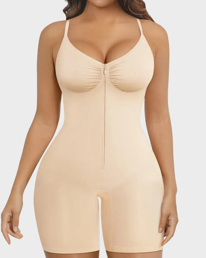 Women's High Elastic Zipper Adjustable Straps Breathable Mesh Design Tummy Control Body Shaper