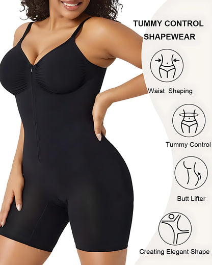 Women's High Elastic Zipper Adjustable Straps Breathable Mesh Design Tummy Control Body Shaper