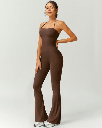 Women’s Halter Neck Bodycon Flare Jumpsuit – Stretchy, Butt-Lifting Activewear