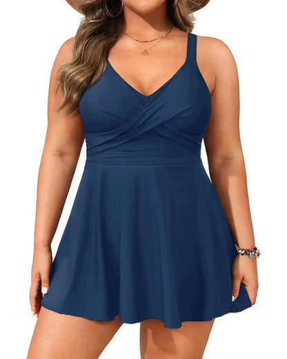 Plus Size Swim Dress - Two Piece Tankini Swimsuit Tummy Control Bathing Suit with Shorts