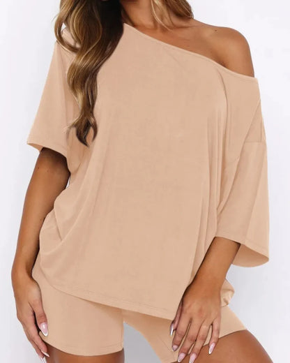 Women’s Two Piece Lounge Set Off Shoulder Top and Shorts