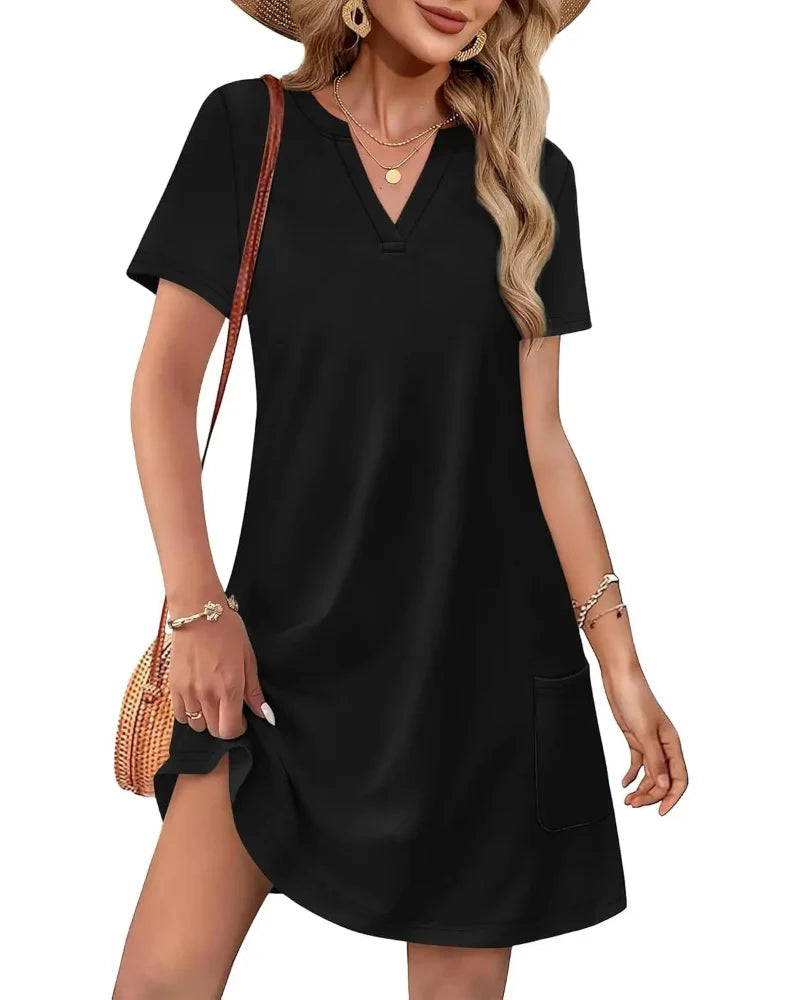 Summer 2026 Women’s V-Neck Casual Short Sleeve Dress Beach Wedding Vacation Wear