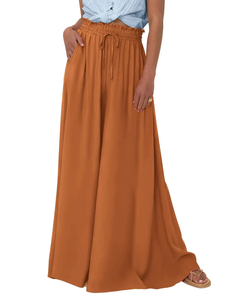 Women High Waist Wide Leg Palazzo Pants with Pockets