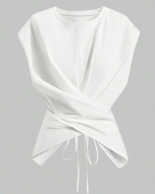 Women's Knit Round Neck Drop Shoulder Cross Back Top