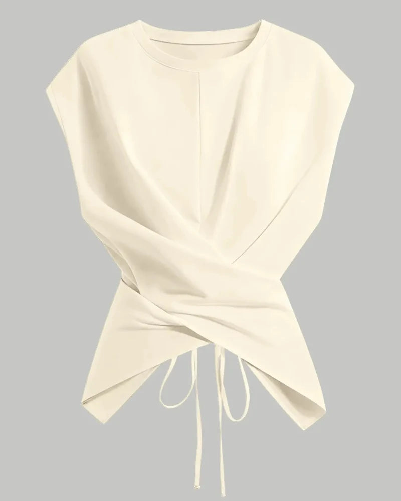 Women's Knit Round Neck Drop Shoulder Cross Back Top