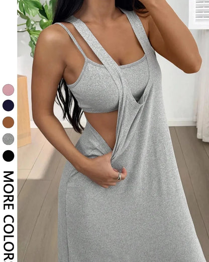 Women’s 2 Piece Tank & Cutout Maxi Dress Set Soft Stretch Double Strap