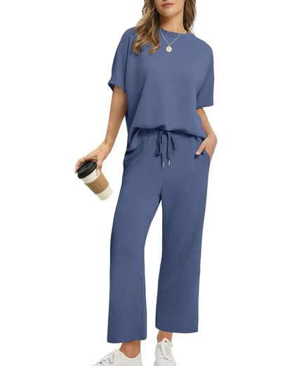 Women’s 2-Piece Set – Oversized Tee & Wide-Leg Pants, Casual Summer Wear