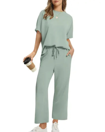 Women’s 2-Piece Set – Oversized Tee & Wide-Leg Pants, Casual Summer Wear