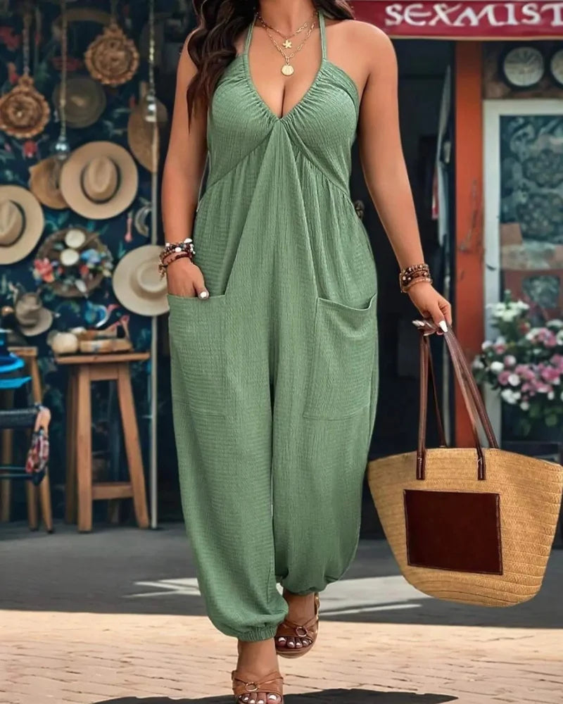 Women’s Pocket Jumpsuit, Sleeveless Casual Plus Size