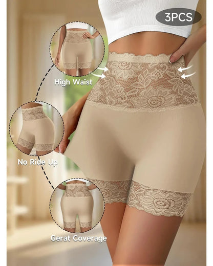 High-Waist Shapewear Shorts, Lace Tummy Control