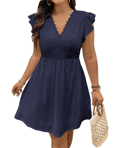 Plus Size Lace V-Neck A-Line Dress