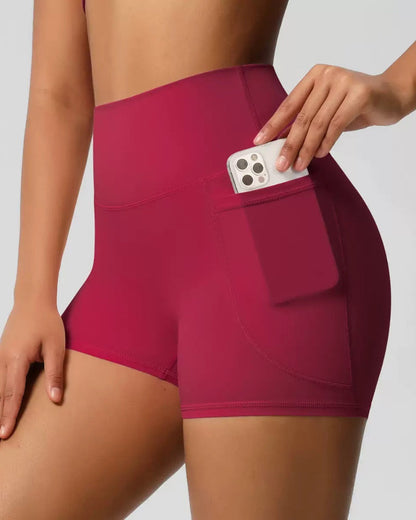 High-Waisted Tummy Control Athletic Shorts with Side Pockets