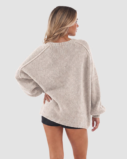 Oversized Lantern-Sleeve Open-Front Knit Cardigan