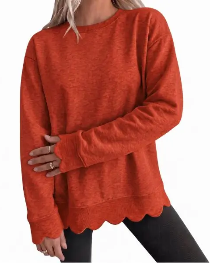 Scallop Hem Oversized Crewneck Sweatshirt