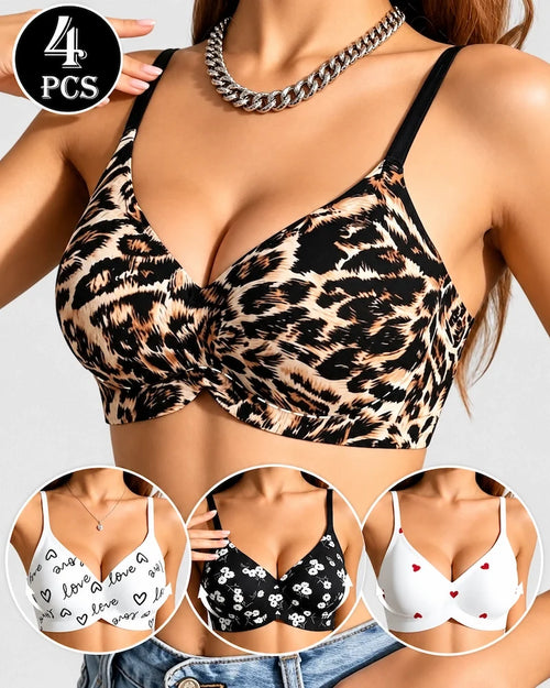 4-Pack Deep V Wireless Push Up Jelly Bra
