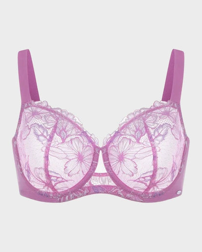 Floral Lace Plus Size Unlined Minimizer Bra