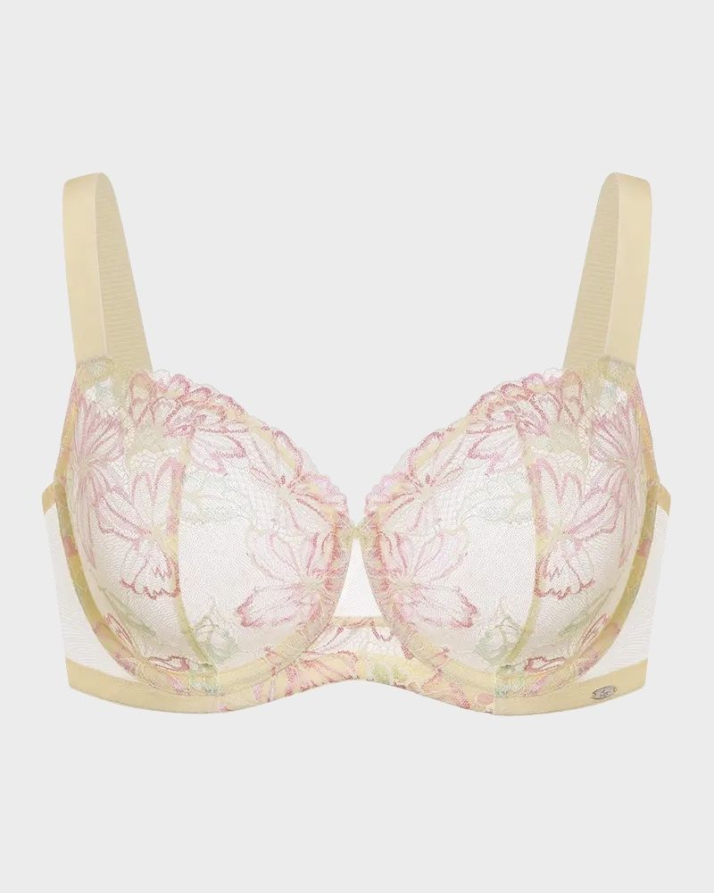 Floral Lace Plus Size Unlined Minimizer Bra