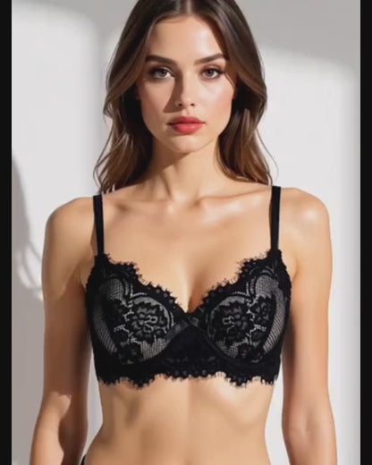 Floral Lace Plunge Underwire Bra