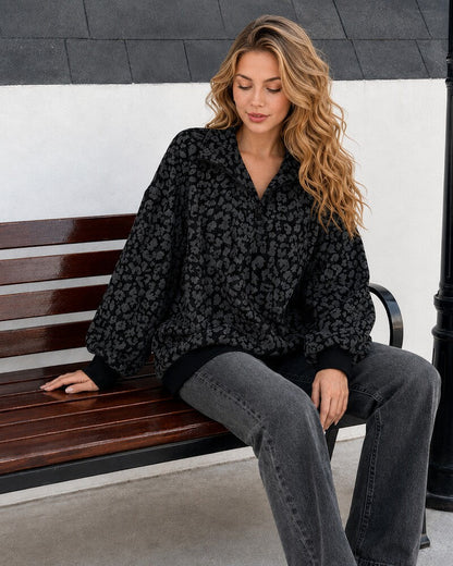 Leopard-Print Half-Zip Oversized Pullover
