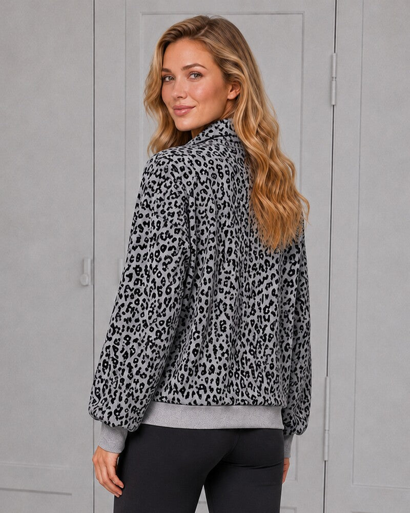 Leopard-Print Half-Zip Oversized Pullover