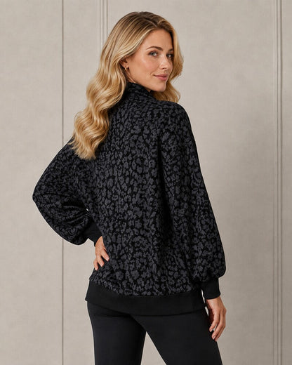 Leopard-Print Half-Zip Oversized Pullover